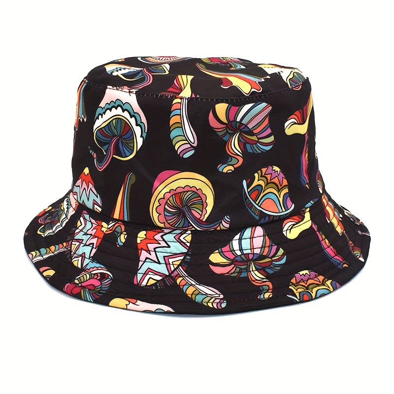 Y2K Mushroom Print Bucket Hat Unisex Casual Sunshade Fisherman Cap