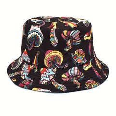Y2K Mushroom Print Bucket Hat Unisex Casual Sunshade Fisherman Cap