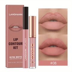 LANGMANNI Lipgloss Lipliner Set Waterproof Liquid Lipstick