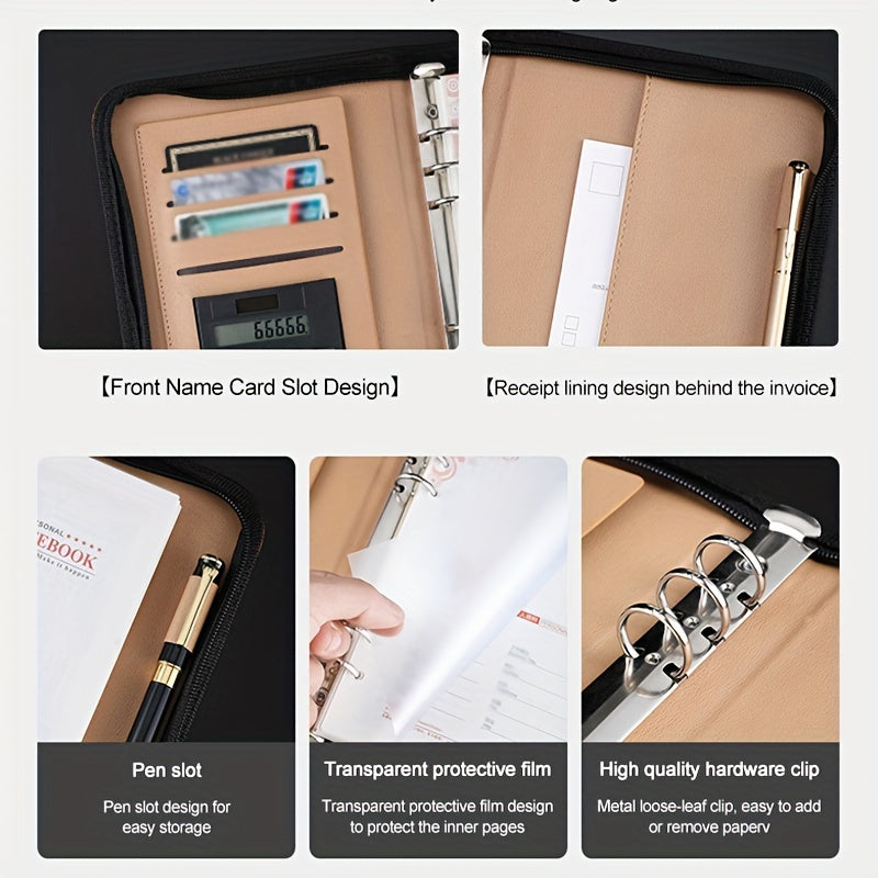 A5 PU Leather Notebook with Card Slot and Zipper Bag