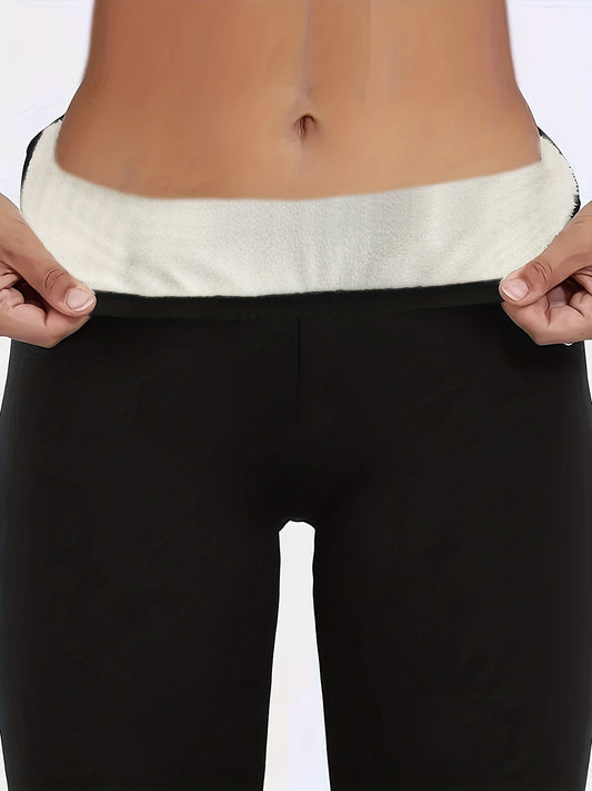  Sports Leggings Women's Plus Solid Fleece High Rise Skinny Leggings