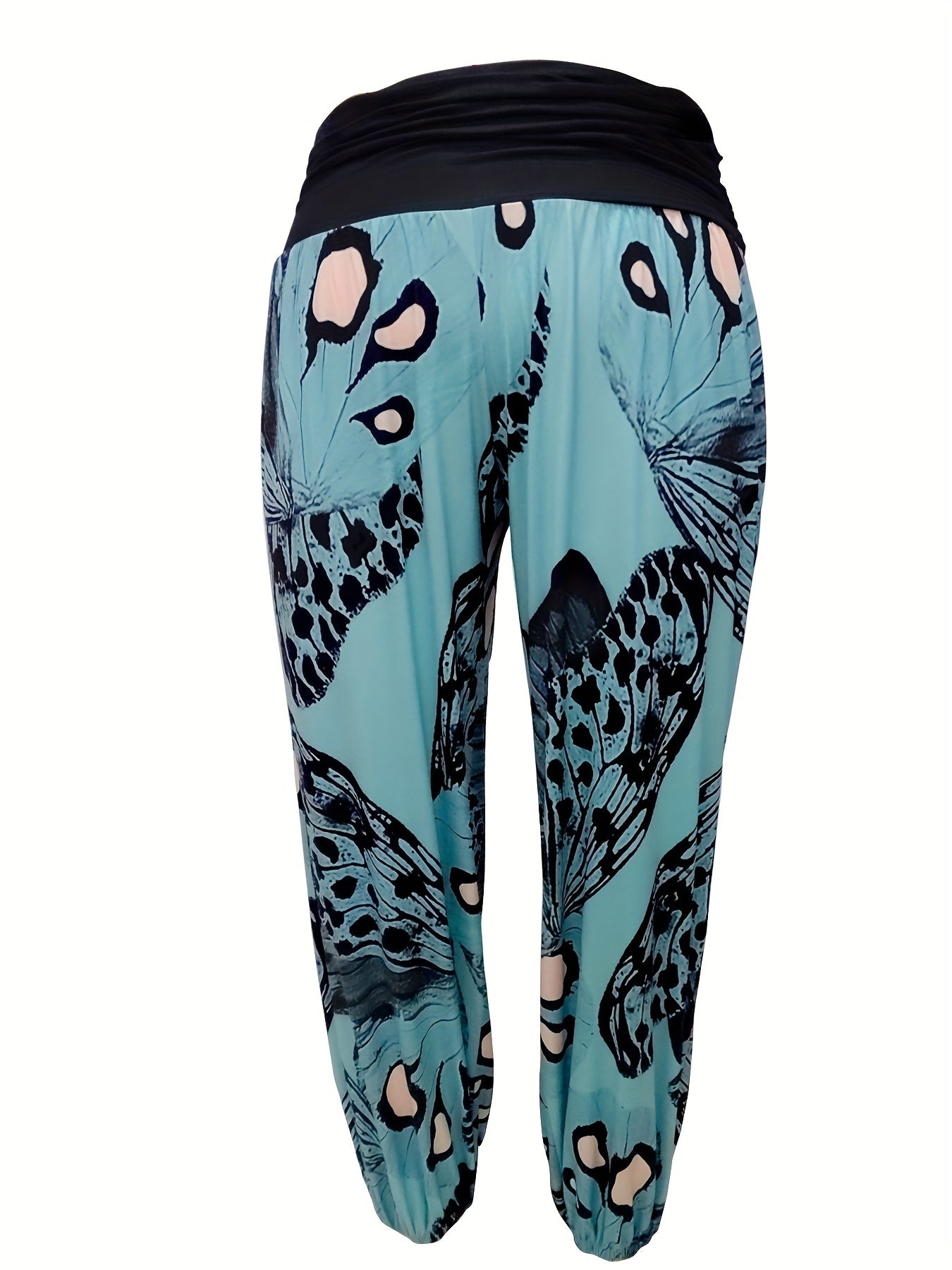  Butterfly Print Ruched High Rise Jogger Trousers