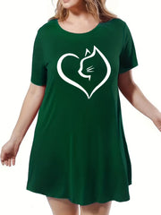  Heart & Cat Print Sleep Dress