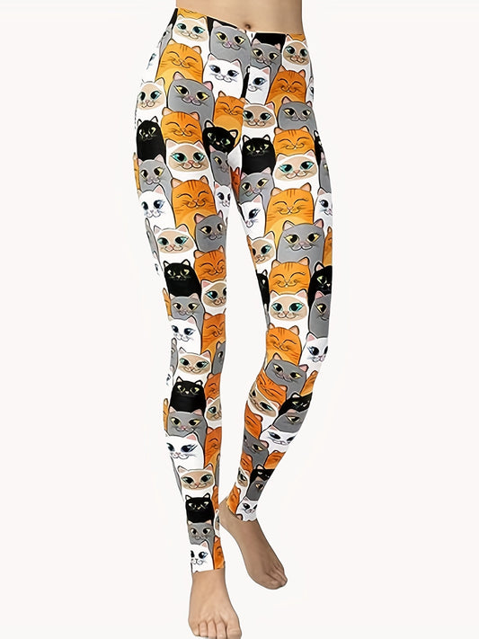 Cat Print Plus Size Sports Leggings Medium Stretch Skinny Leggings