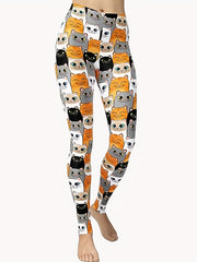 Cat Print Plus Size Sports Leggings Medium Stretch Skinny Leggings