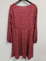 Heart Print Lantern Sleeve V Neck Dress With Belt