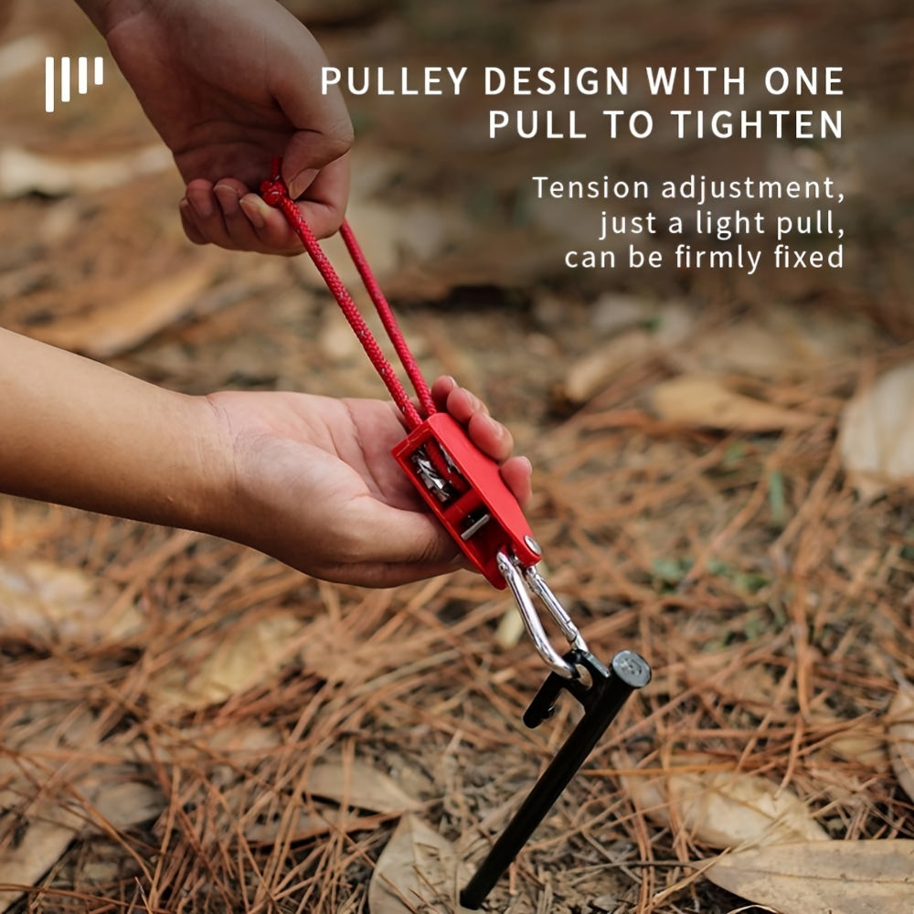5M Reflective Camping Rope with Pulley, Reusable Tent Tie Down Rope