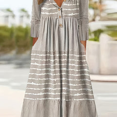  Stripe Print Maxi Dress With Pockets