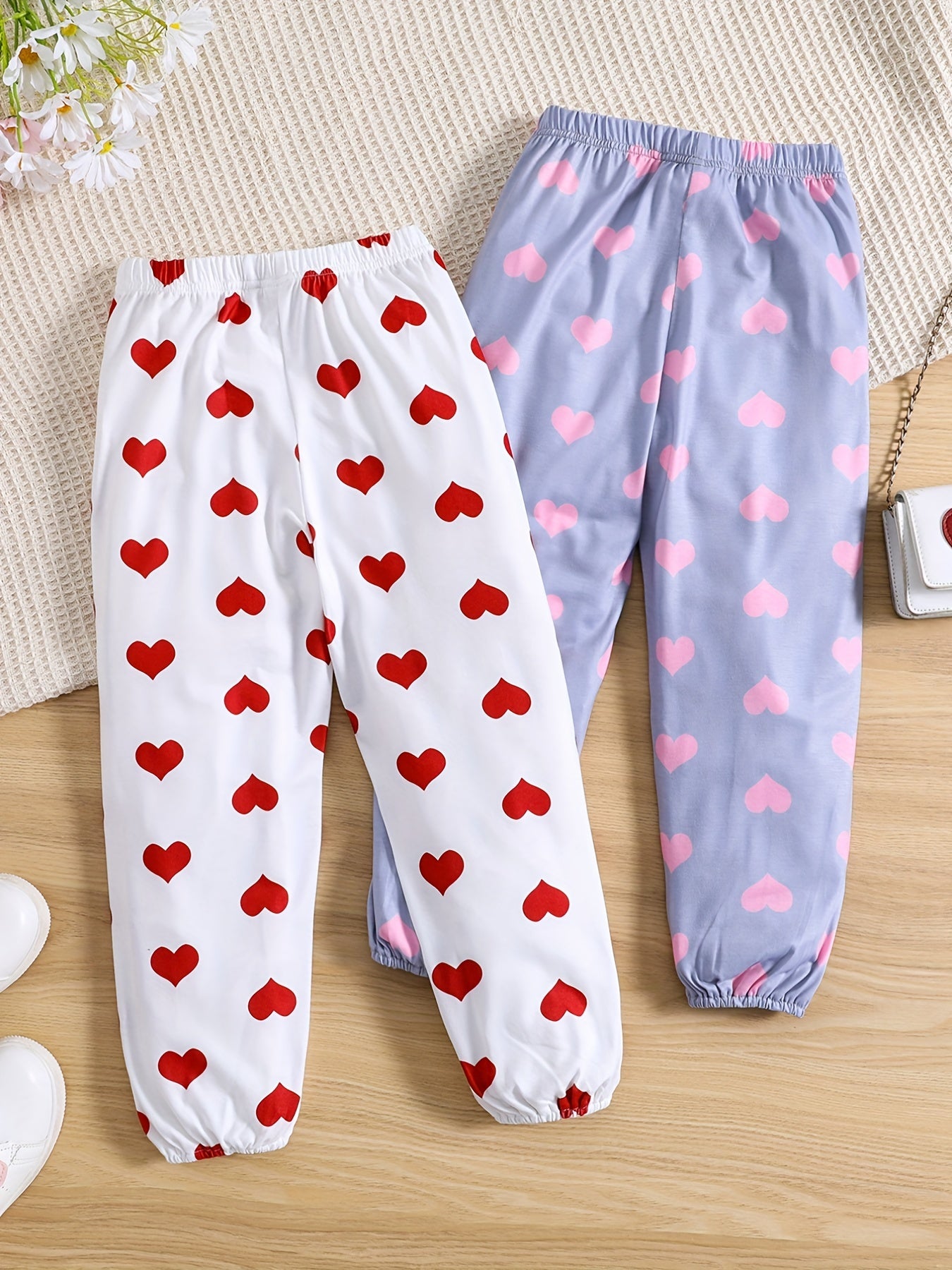 2Pcs Toddler Girls Heart Print Jogger Pants