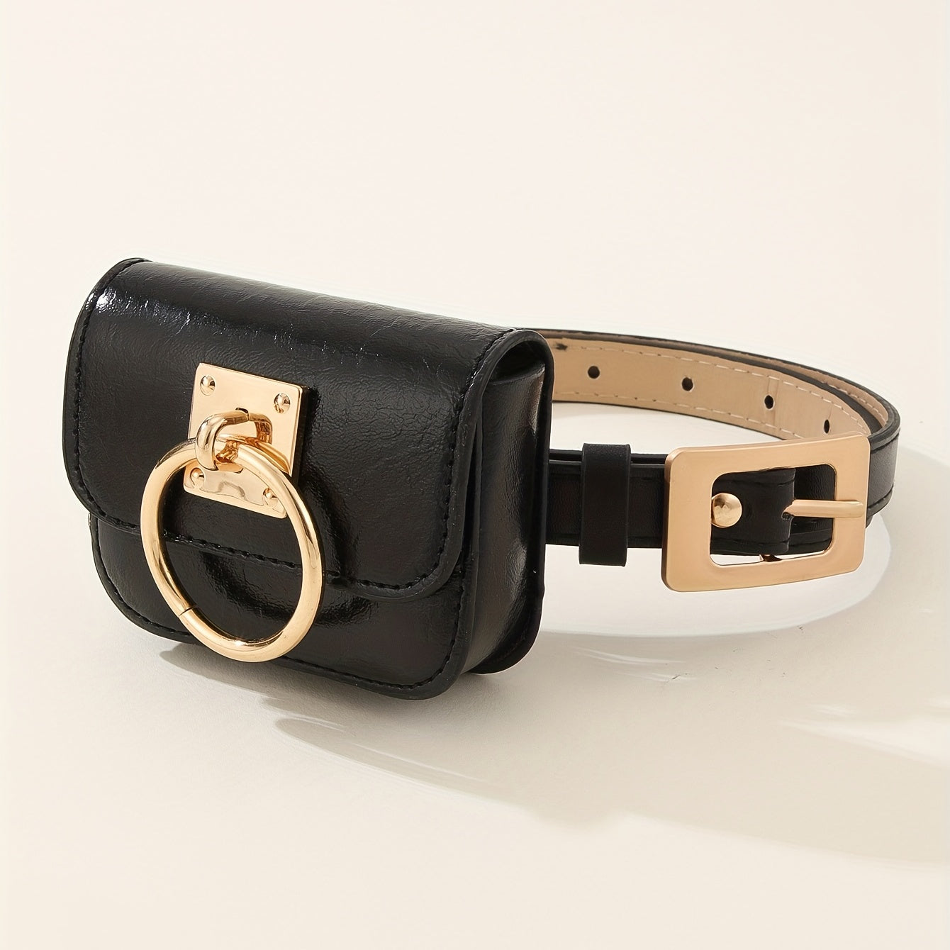 Y2K Vintage Belt Bag Gothic Fanny Pack Heart Metal Buckle PU Leather Waist Purse