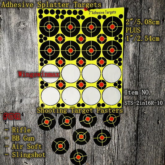 10 Pack Adhesive Splatter Targets 2.5" Plus 1" Bright Yellow Burst Upon Impact