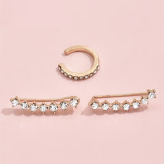3pcs Geometric Crystal Stud Huggie Earrings Set Golden Wedding Party Jewelry