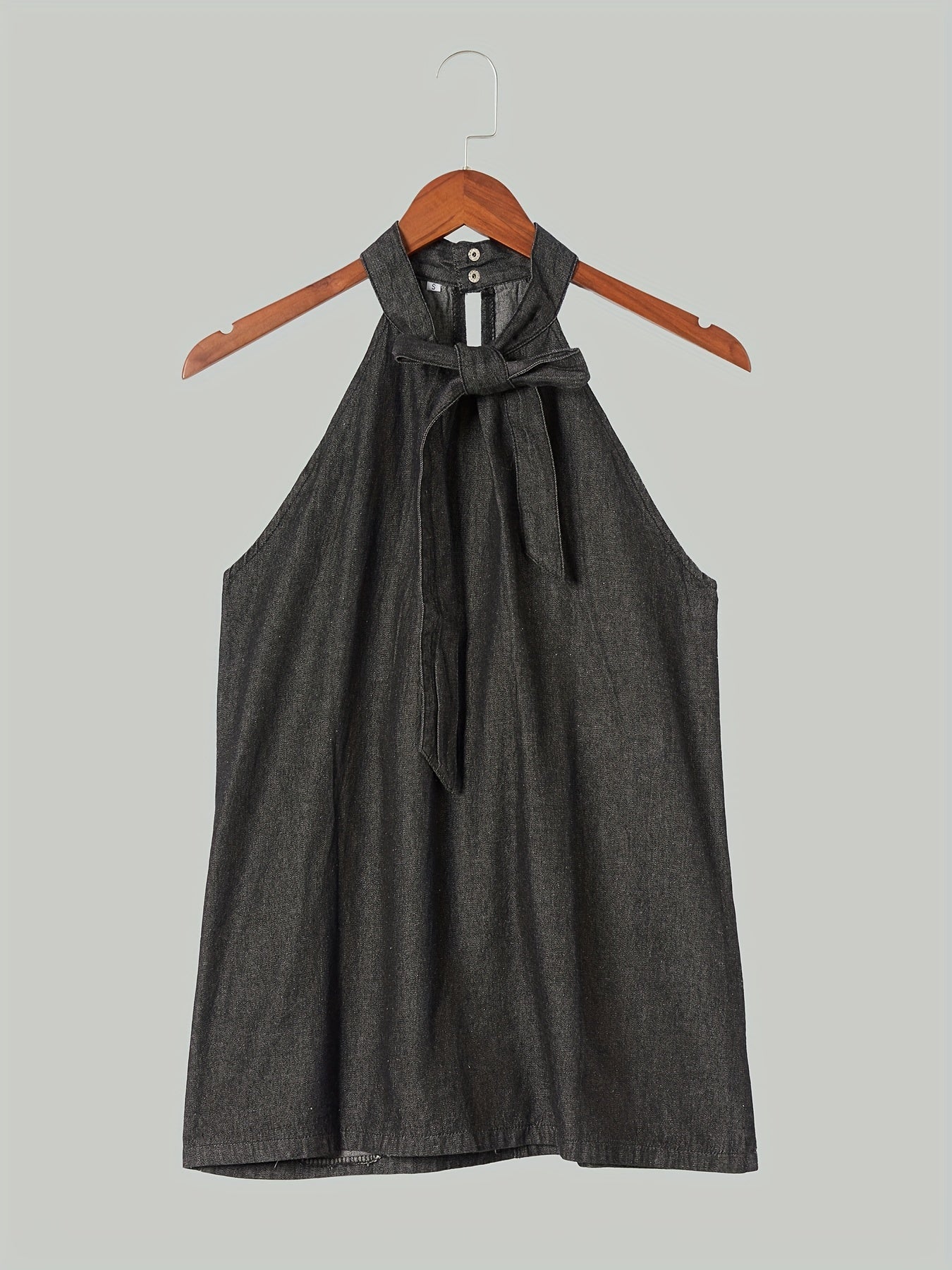 Tie Front Denim Top Cut Out Sleeveless Bow Tie Casual Denim Top