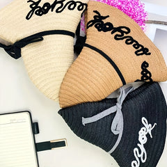 Letter Embroidery Sun Hat Wide Brim UV Protection Straw Hat