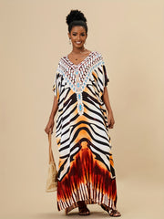 Boho Style Cover Up Dress V Neck Loose Fit Kaftan