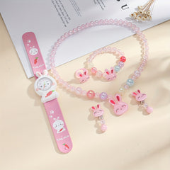 Girls Pink Rabbit Watch Set with Puff  Quartz