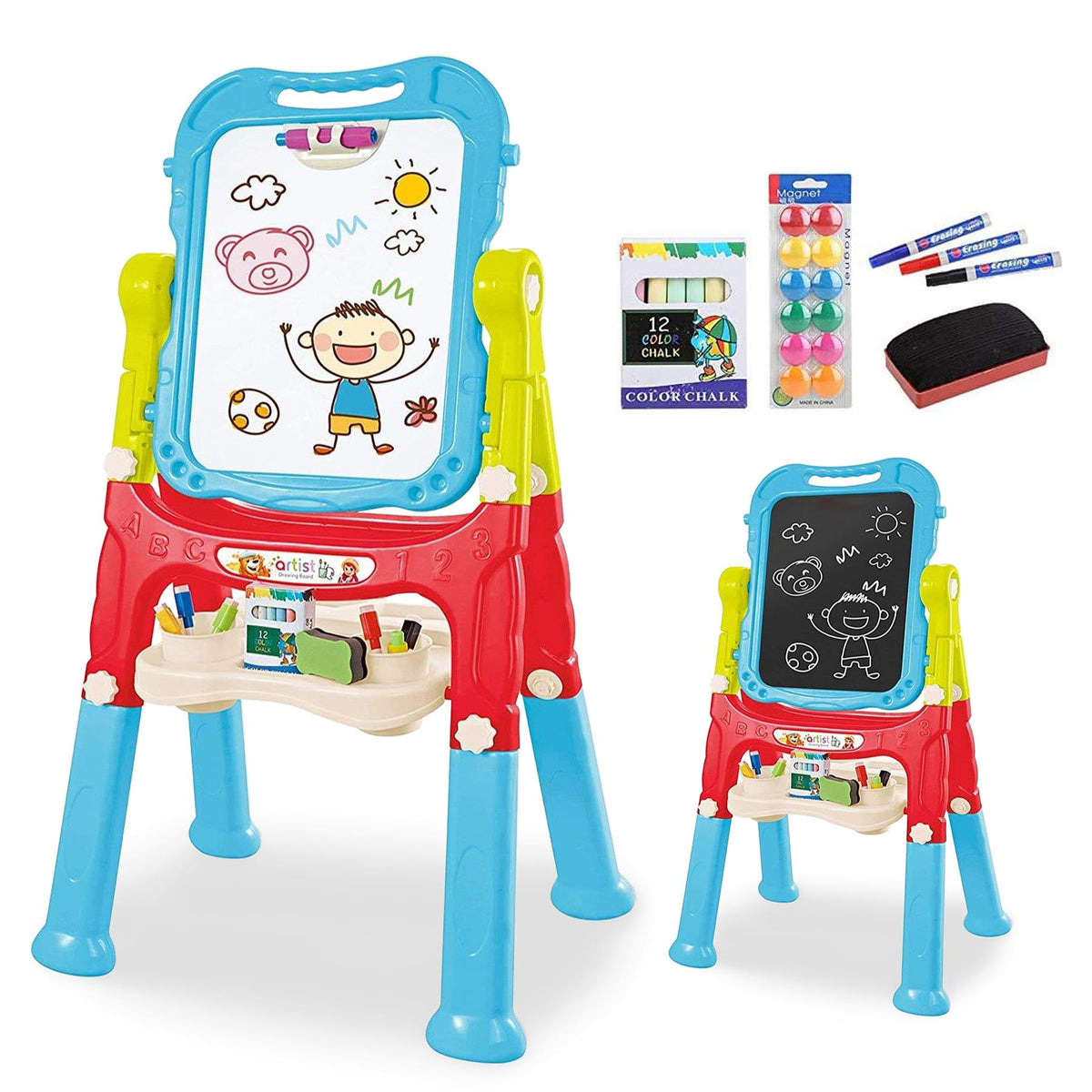 Double Sided Magnetic Drawing Board Easel Chalk