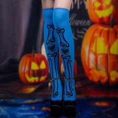 Bone Shaped Print Socks Y2K All match Over The Knee Socks Women's Stockings