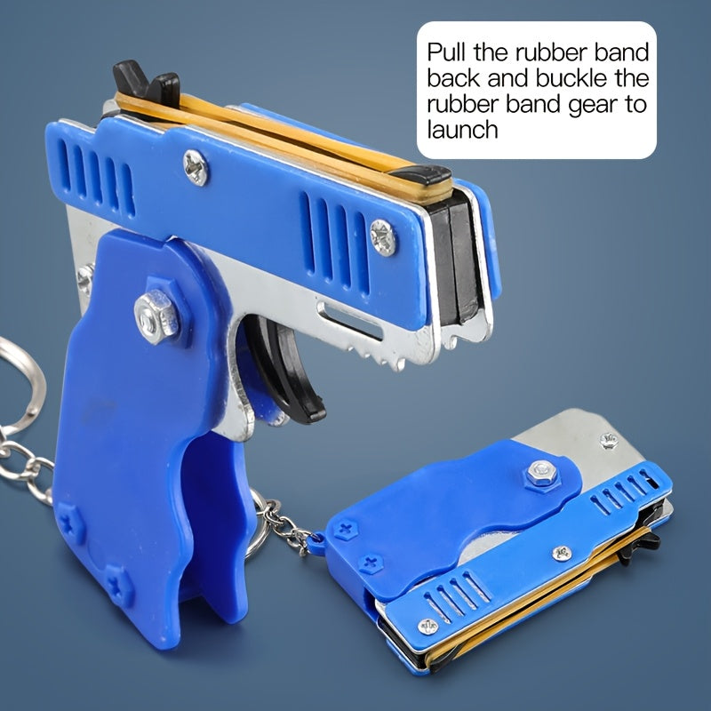 Rubber Band Launcher Toy Set Six Shot Keychain