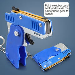 Rubber Band Launcher Toy Set Six Shot Keychain