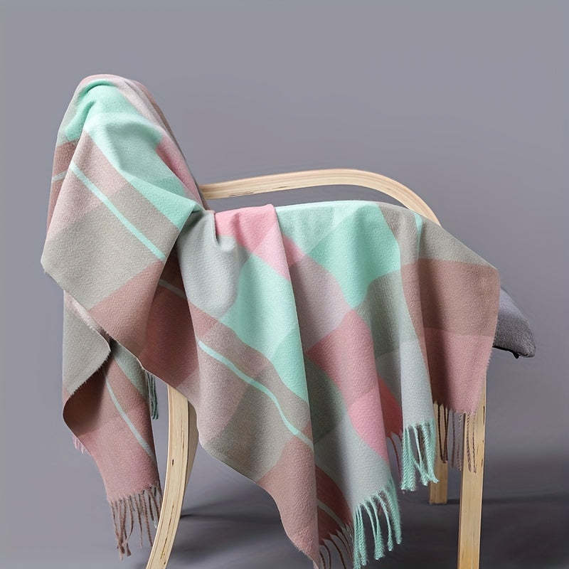 Plaid Tassel Scarf Classic Block Warm Shawl Windproof Couple Headwrap