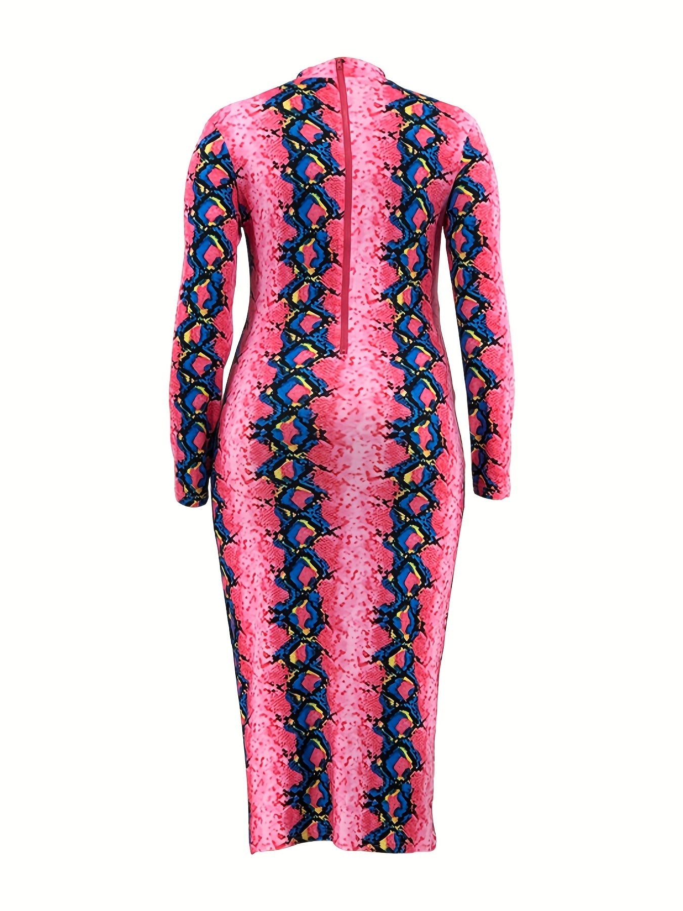  Women's Snake Print Bodycon Midi Dress