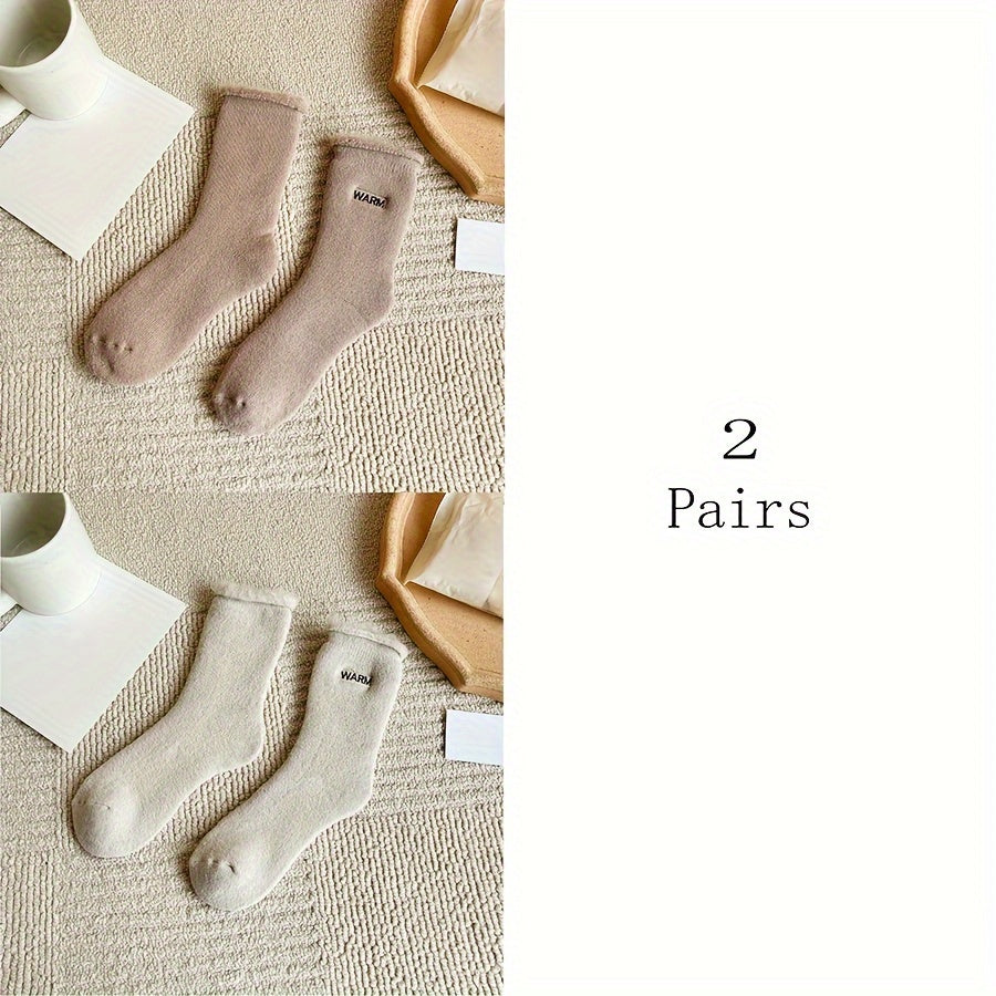 6 Pairs Plush Lined Letter Print Socks Women's Stockings