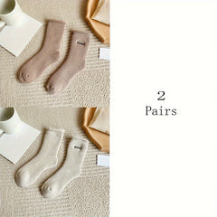 6 Pairs Plush Lined Letter Print Socks Women's Stockings