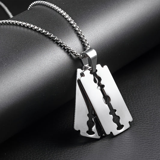Men's Punk Jewelry Razor Blade Pendant Necklace