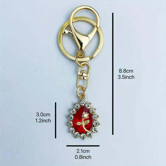 Rose Keychain Crystal Rhinestone Encrusted Bags Wallets Car Keys Pendant