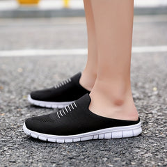 Women's Knit Flat Mules Comfy Solid Closed Toe Non Slip Slides Shoes