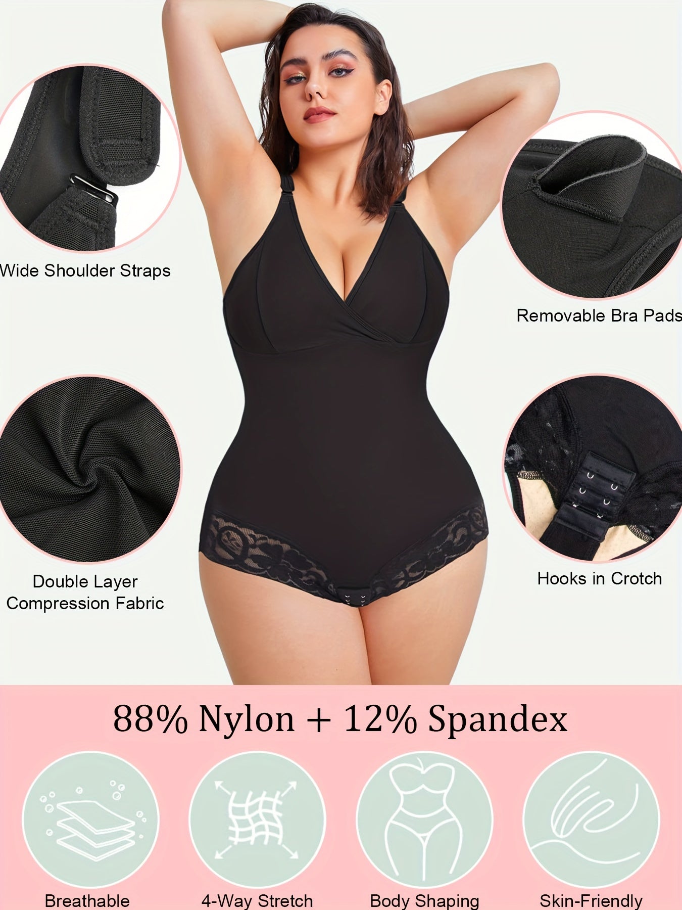 Lace Trim Shaping Bodysuit Tummy Control Butt Lifting Slimmer Body Shaper