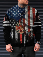 Flag Pattern 3D Print Crew Neck Sweatshirt Men's Casual Pullover Sweatshirt
