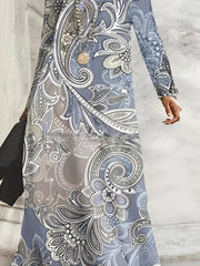  Boho Paisley Print Long Sleeve Maxi Dress