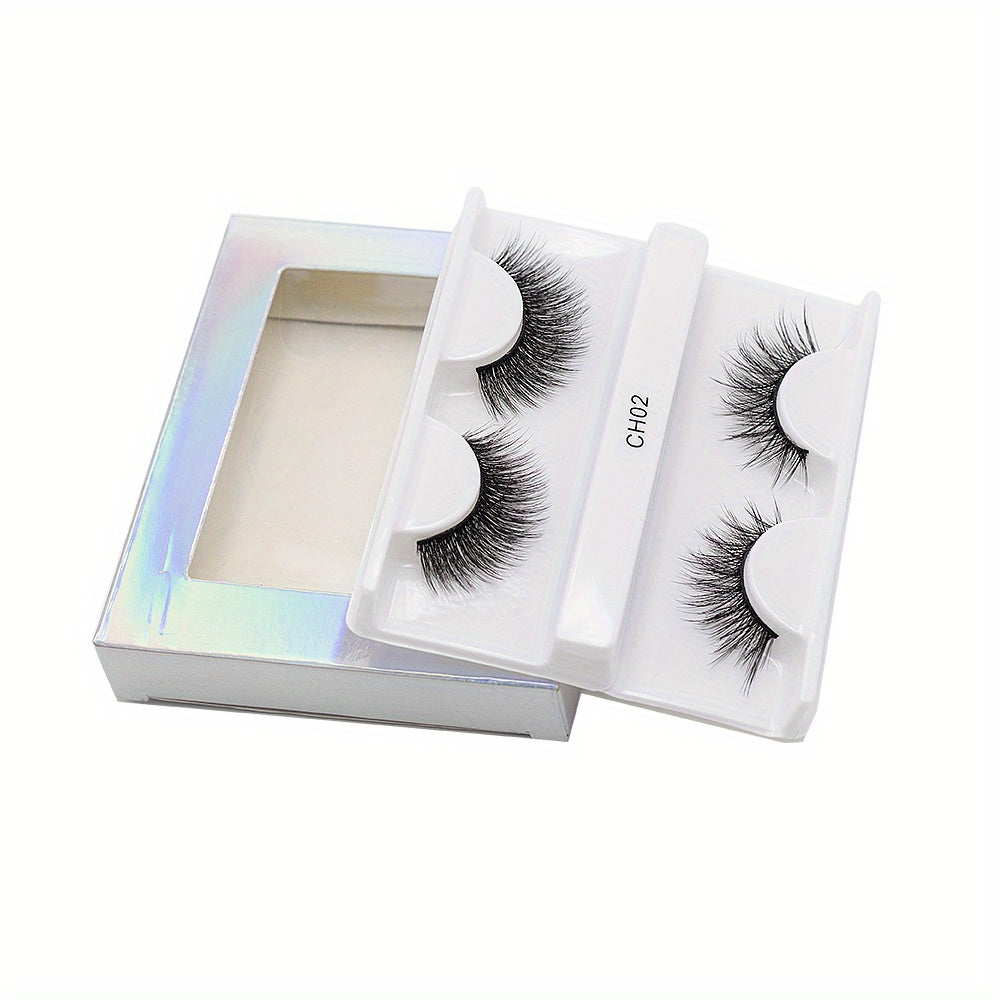 2 Pairs 8D Thick False Eyelashes Cross Faux Mink Hair Curling Natural Lashes