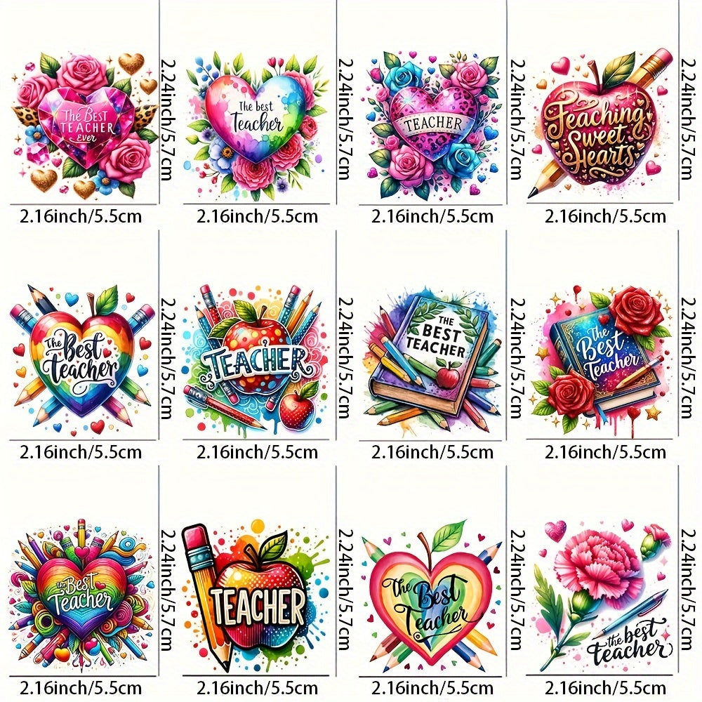 12pcs Teacher Themed Mug Stickers UV DTF High Adhesion Waterproof Decals