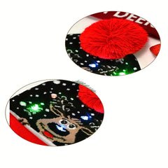 Christmas LED Lights Knitted Hat Soft & Warm Material Fine Pattern Hairball