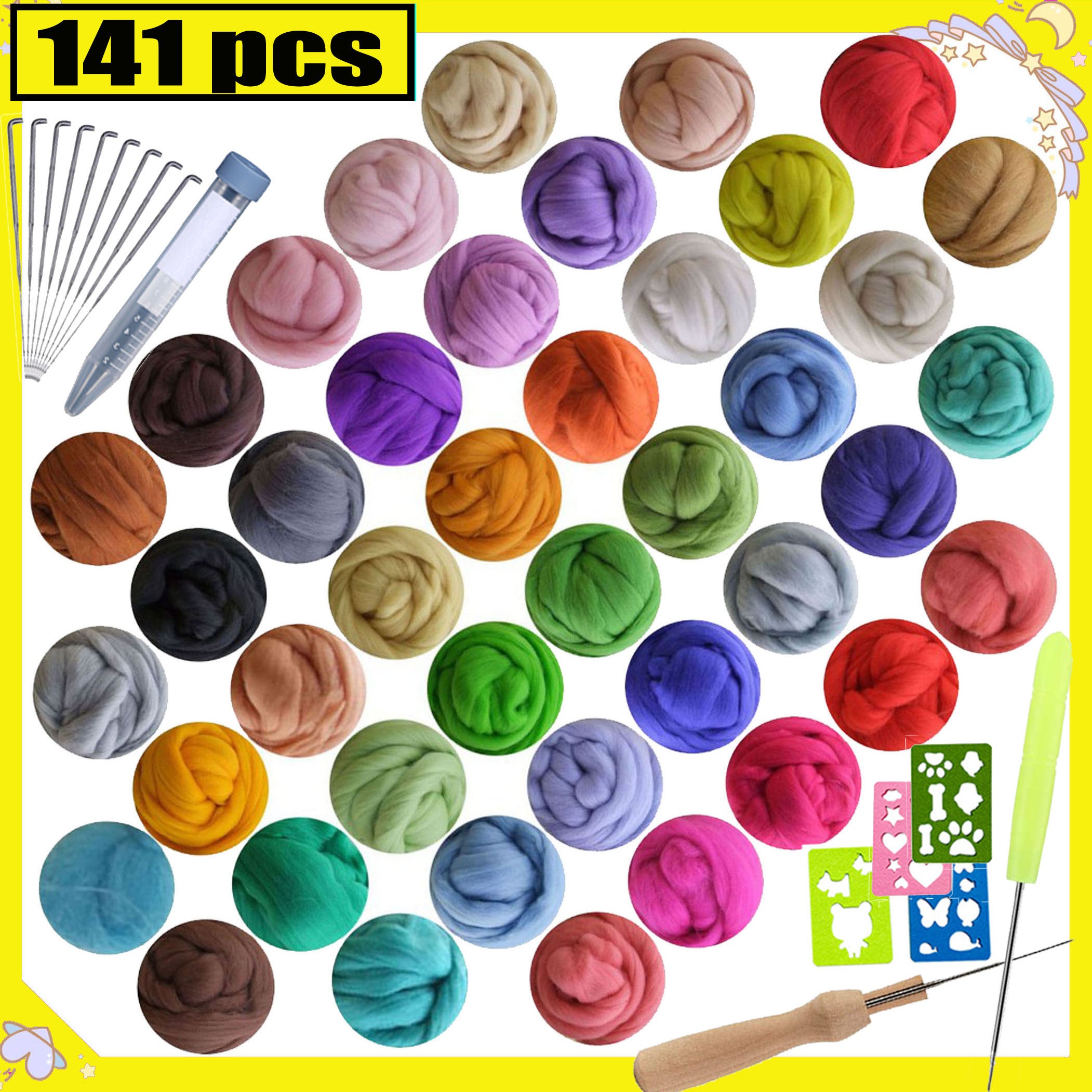 141pcs Needle Felting Kit 42 Colors Starter Set Wool Felt Tools