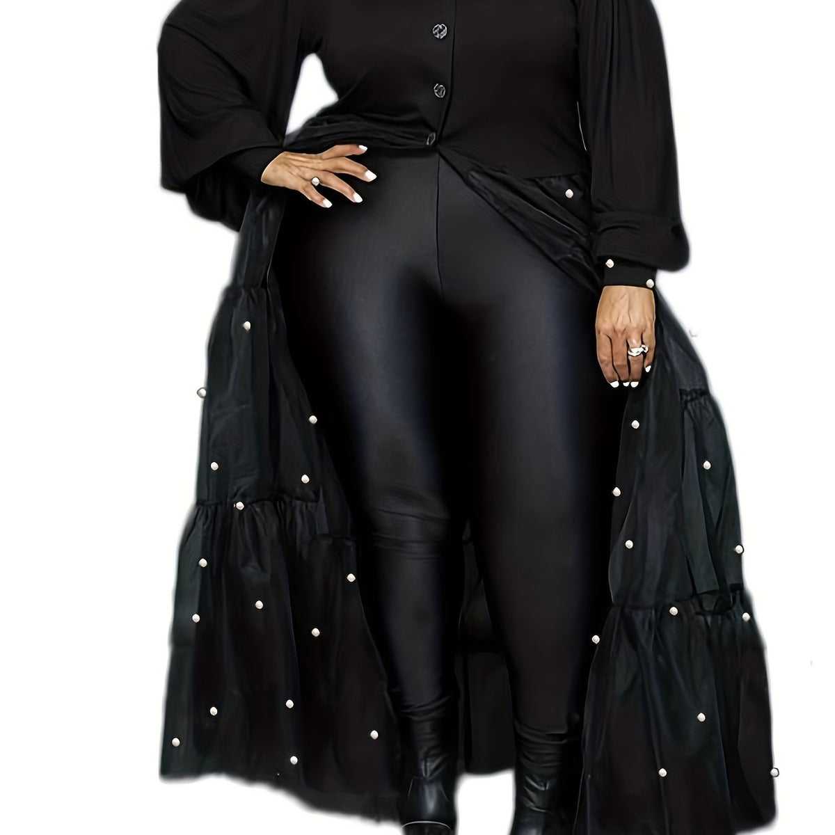  Rhinestone Button Front Maxi Dress