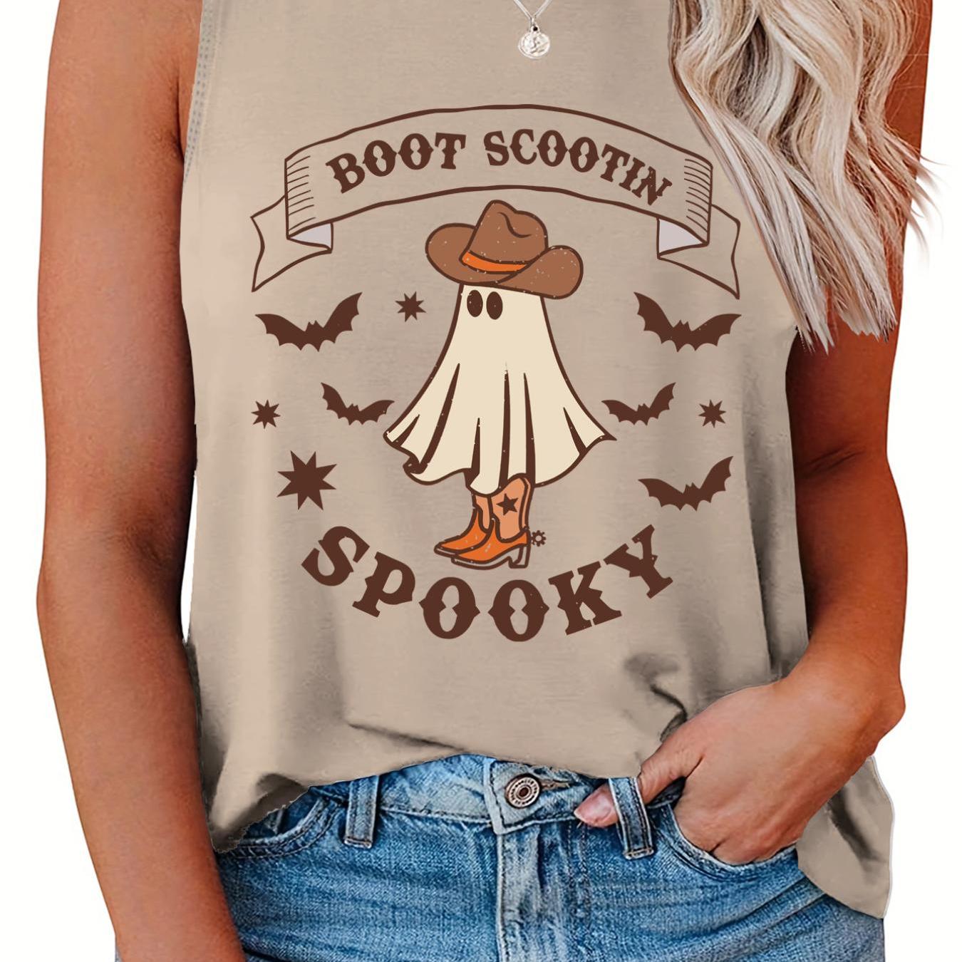  Halloween Casual Tank Top Women's Plus Ghost & Bat Print Vest