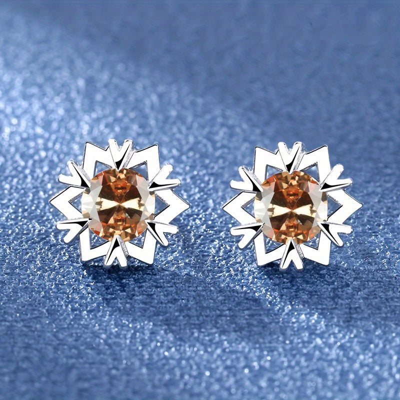 Snowflake Zircon Stud Earrings 18K Plated Wedding Party Jewelry Gift