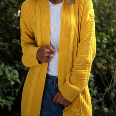  Casual Cardigan Women's Plus Solid Cable Long Sleeve Open Front