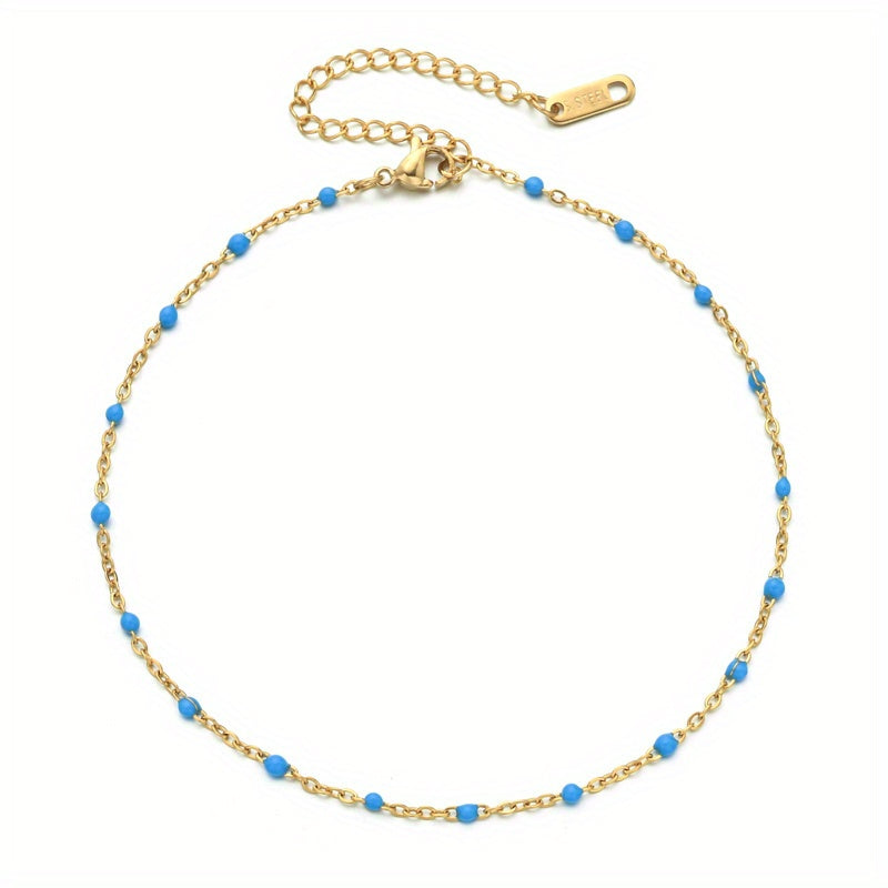 Stainless Steel Anklet Beaded Bells Charm Adjustable Foot Chain