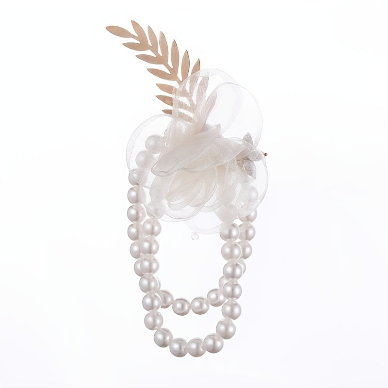 Beige Pearl Flower Bracelet for Bride