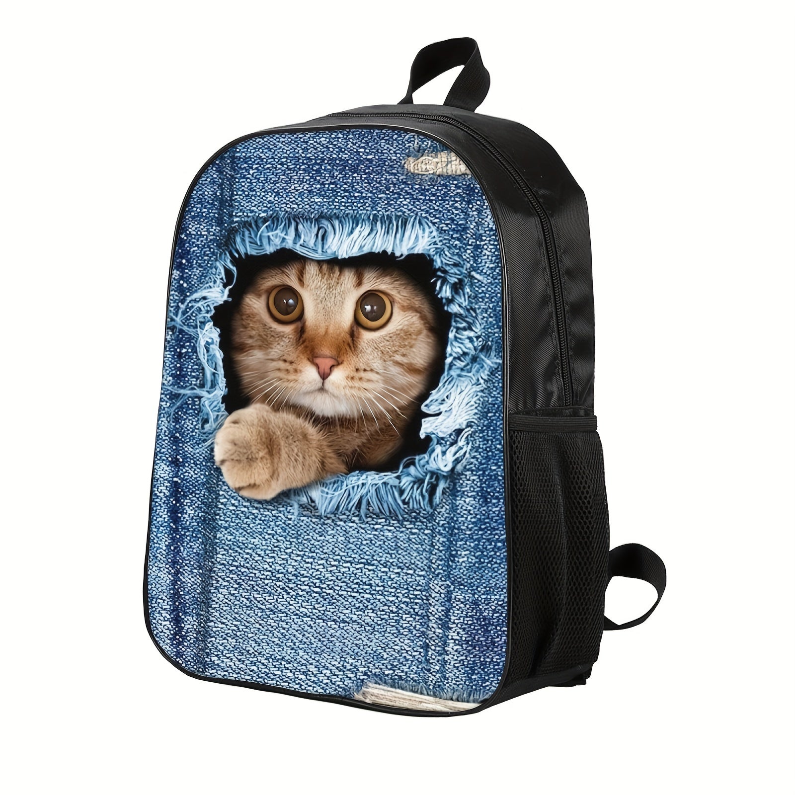 Creative Dog Cat Denim Printed Backpack for Kids Boys Girls