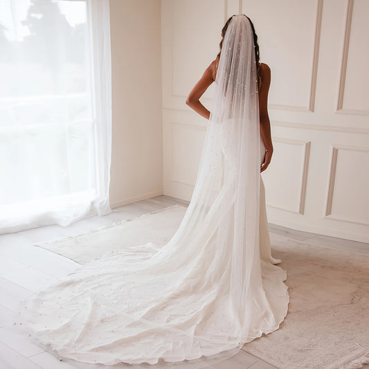Bride Wedding Dress Veil with Nail Bead Tassel