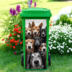 Dog Group Trash Can Stickers PVC Wall Decals Water Resistant