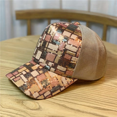 Plaid Sequins Baseball Cap Y2K Hip Hop Mesh Trucker Hat Unisex
