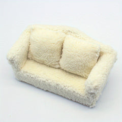 Soft Beige Plush Single Sofa with Pillow for Dollhouse