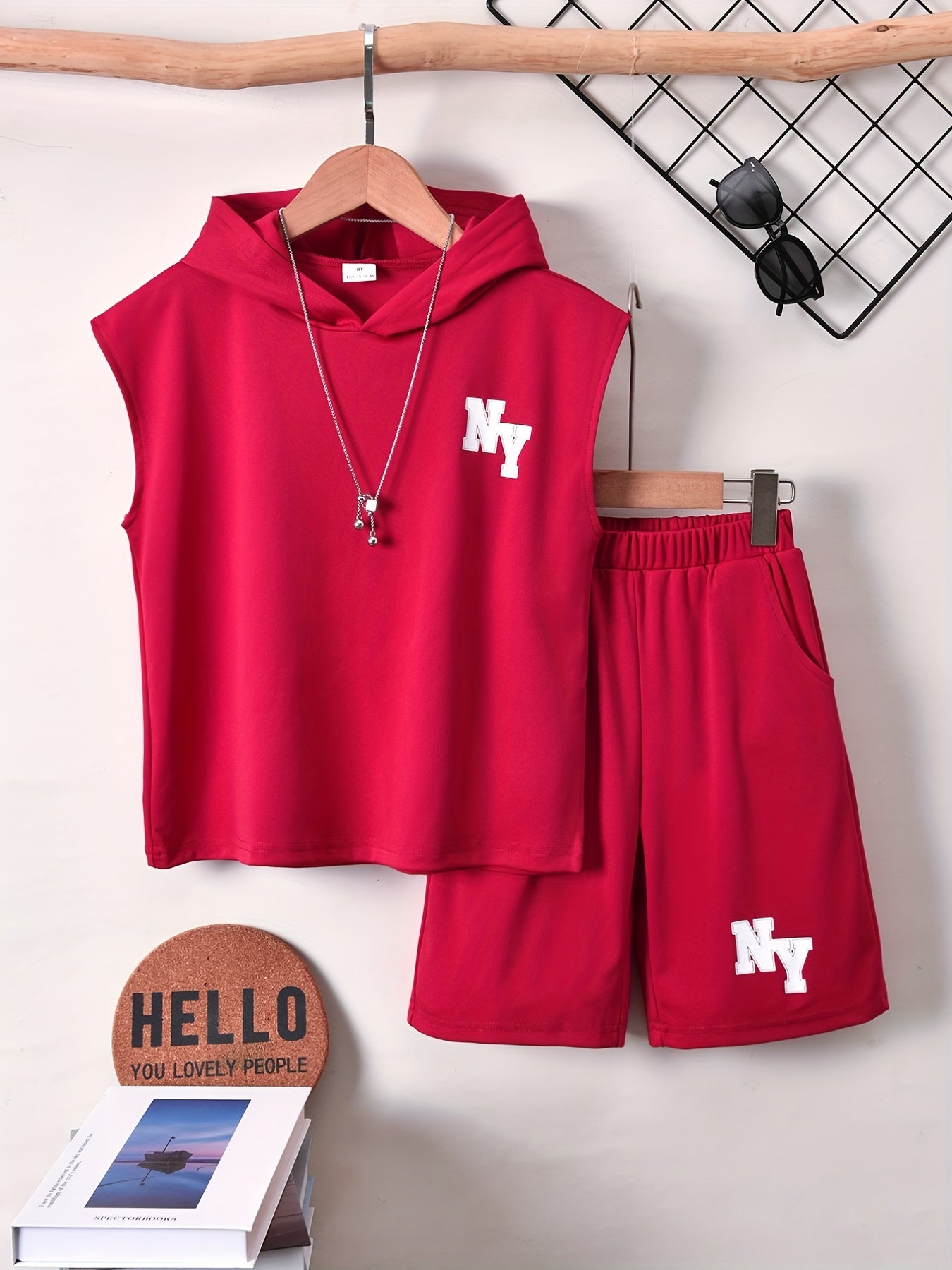 Boys NY Outfit Hooded Tank Top & Shorts Set for Summer
